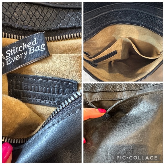 Hammit Medium Black Snake Embossed Detail Rivet Crossbody or Clutch Bag - Picture 7 of 14